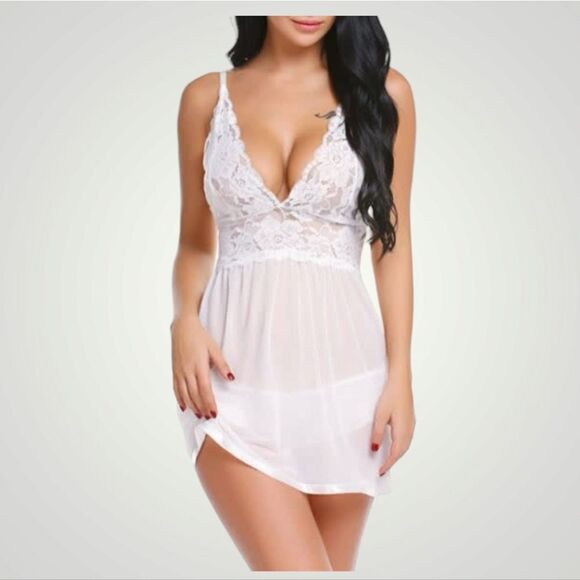 Lace Side & Back Splits Lingerie Dress with Panty 2 Pieces Small - Picture 1 of 8